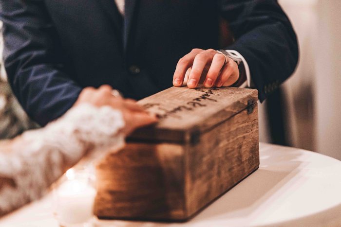Bride and Grooms on their Unity Wine Box